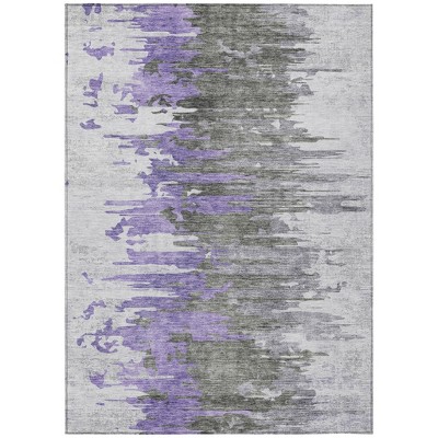 Purple Ivory And Charcoal Abstract Washable Indoor Outdoor Area Rug