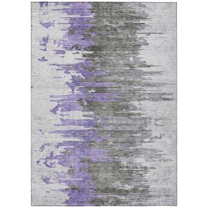 Purple Ivory And Charcoal Abstract Washable Indoor Outdoor Area Rug - 1 of 4