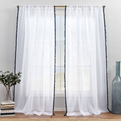 Set of 2 Tassels Sheer Rod Pocket Window Curtain Panel - Exclusive Home