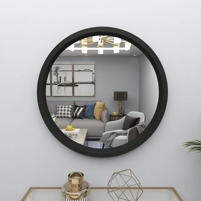 Elegant 32" Round Black Wood Framed Wall Mirror
