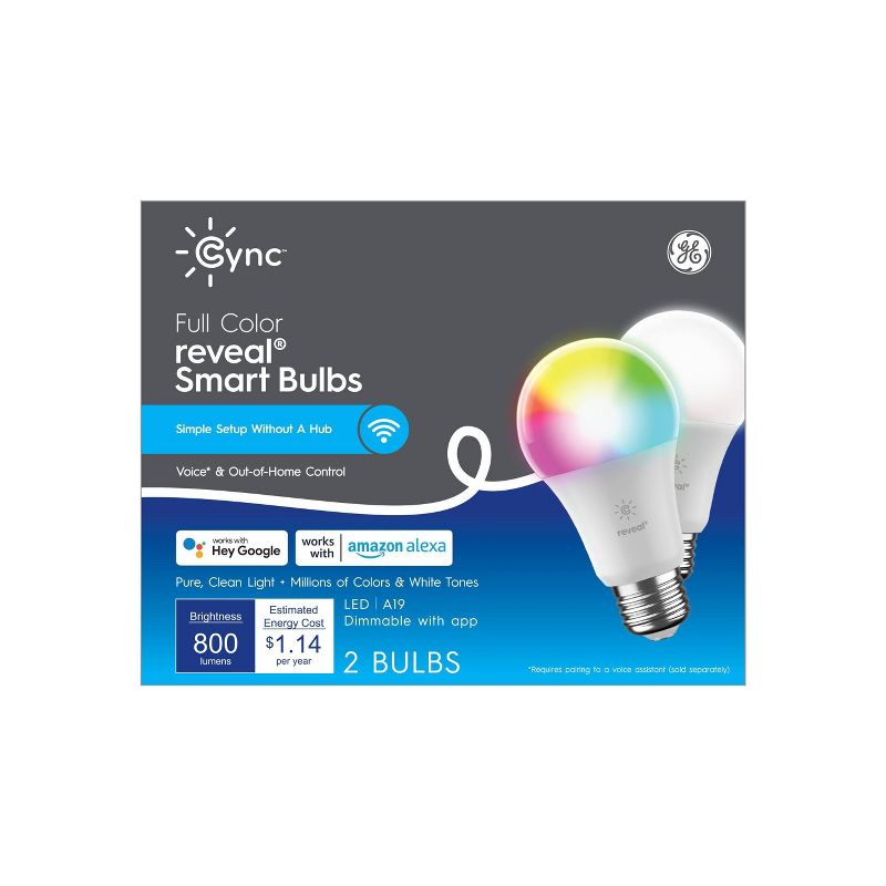 GE CYNC 2pk Reveal Smart Light Bulbs, Full Color, Bluetooth and Wi-Fi Enabled, 1 of 10