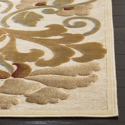 Cream and Gold Floral Viscose Chenille Area Rug