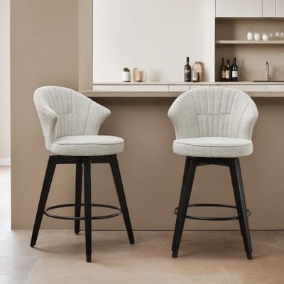 Set of 2 Counter Height Swivel Bar Stools Chenille Upholstered Chairs with Wide Backrest - Leovsnove