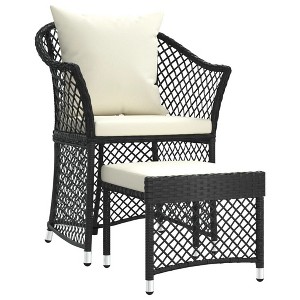 vidaXL Patio Furniture Set 2 Piece Lounge Chair with Cushions Poly Rattan - Black - 1 of 4