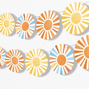 Big Dot of Happiness Retro Sunshine Garland Banner, Here Comes The Son Baby Shower Decorations Backdrop, 15 Feet of Cord, 15 Paper Sunburst Shapes - 1 of 4