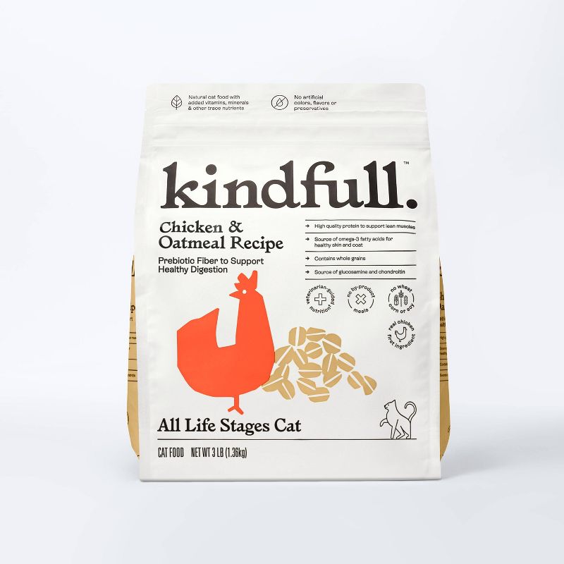 Chicken &#38; Oatmeal Recipe Dry Cat Food - 3lbs - Kindfull&#8482;, 1 of 6