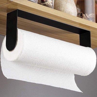 Hachikiko Black Paper Towel Holder Wall Mount - Under Cabinet Self Adhesive Paper Towel Rack for Kitchen, SUS-304 Stainless Steel