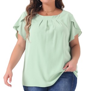 Agnes Orinda Women's Plus Size Elegant Pleated Petal Tulip Short Sleeve Office Work Summer Blouses - 1 of 4