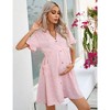 Maternity Swiss Dot Dress Summer V Neck Short Sleeve Button Down Mini Dress Baby Shower Photoshoot with Pockets - 2 of 4