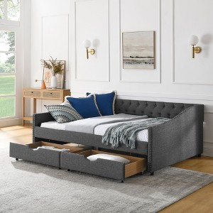Sapphtopaz Upholstered Daybed with Drawers Bed Frame Waved Shape Arms Sofa Bed Bedroom Furniture, Easy Assembly, No Box Spring Needed - 1 of 4