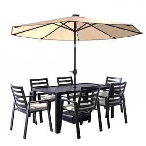 LesiureMod Chelsea 7 PCS Patio Dining Set - Outdoor Aluminum Dining Table with Umbrella Hole and Arm Chairs with Cushion - 1 of 4