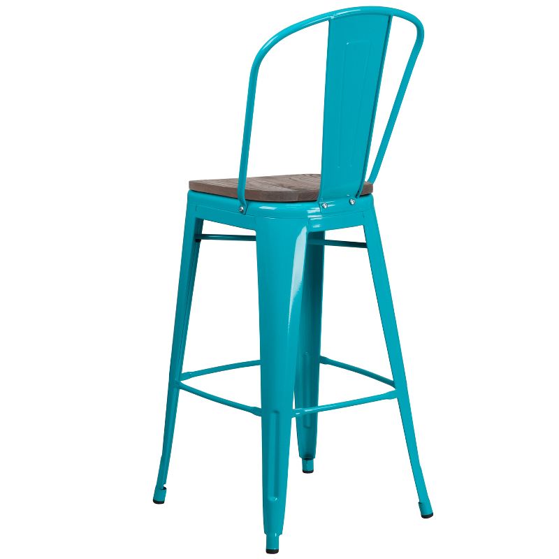 Merrick Lane 30" Metal Indoor-Outdoor Counter Stool with Vertical Slat Back, Integrated Footrest and Wood Seat, 5 of 9