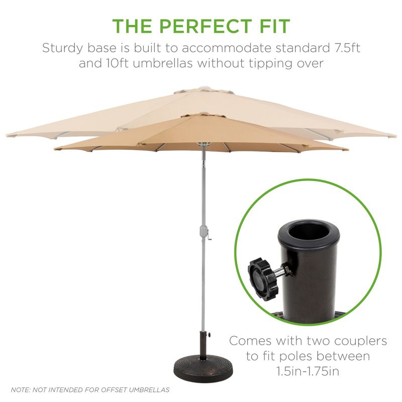 Best Choice Products 55lb Round Wicker Style Resin Patio Umbrella Base Stand w/ 1.75in Hole, Bronze Finish - Black, 4 of 7