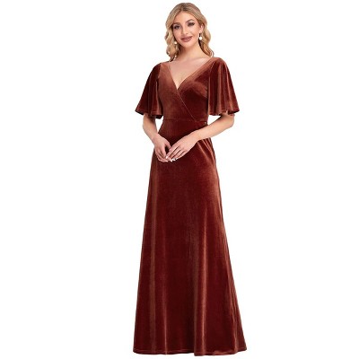 Brick Red Plus Size Velvet Party Dress Ep00861, 12 : Target