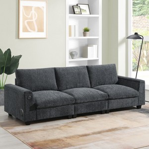 GDFStudio Yedda Multifunctional 96" Chenille Storage Sectional Sofa with Drop-Down Table and Cup Holders - 1 of 4