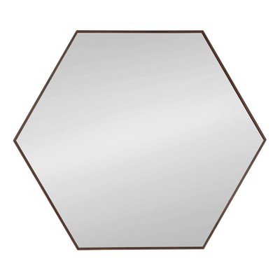 Walnut Brown Hexagon Wall Mirror with Wood Frame