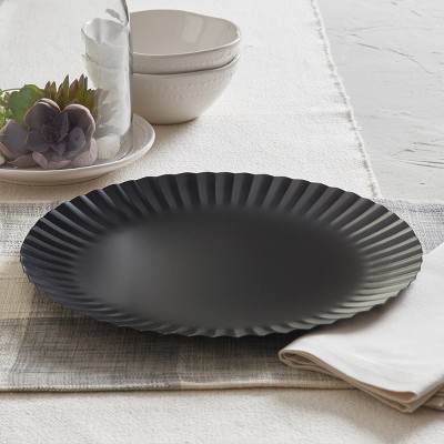 Matte Black Ribbed Metal Charger Plate, 13" Diameter