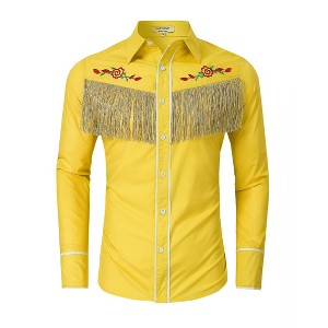 Men's Western Cowboy Fringe Shirt Long Sleeve Rose Embroidered Slim Fit Button Down Shirt - 1 of 4