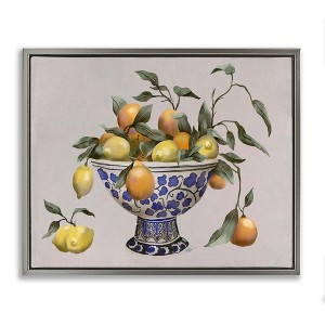 Stupell Industries Mixed Citrus Fruits Leaves Patterned Pottery Bowl Floating Frame Canvas Art, Gray, 21" x 17" - 1 of 4