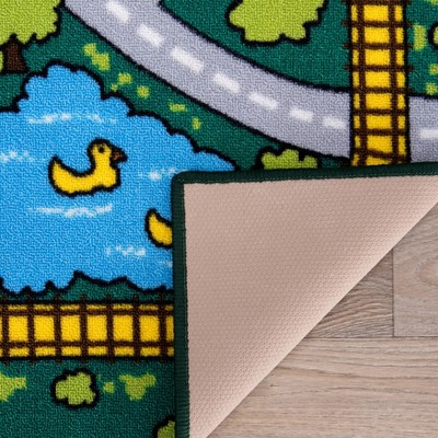 Green Synthetic Kids Educational City Life Road Area Rug 5' x 7'