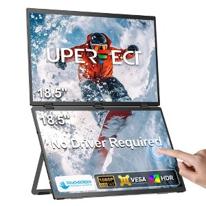 UPERFECT 15.6" Dual-Screen Portable Monitor 1080P HDR, Auto-Rotate Folding Laptop Extender with USB-C & HDMI for Business & Gaming - No Driver Needed - 1 of 4