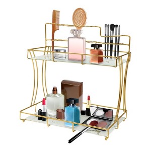 YIYIBYUS Bathroom Countertop Organizer with Toothbrush Holders, 2 Tier Bathroom Vanity Organizer Makeup Shelf - 1 of 4