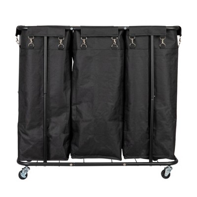 Black Metal 3-Bag Rolling Laundry Sorter with Wheels