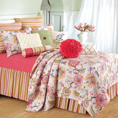Celine Striped Pink Cotton King Bed Skirt with 18" Drop