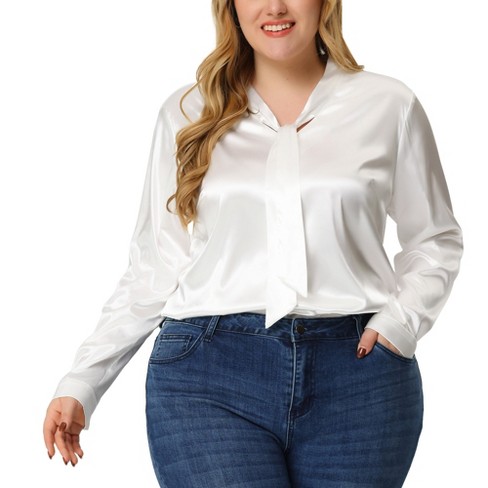 Agnes Orinda Women's Plus Size Office Fashion Long Sleeves Ribbon Front  Chiffon Blouses : Target