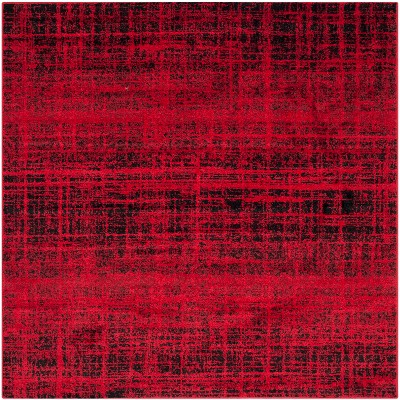 Red and Black Square Synthetic Area Rug