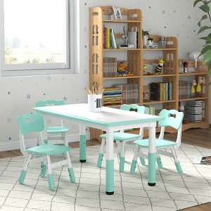 Yinvani Green 5 Piece Toddler Table with 4 Chairs Set - 1 of 4