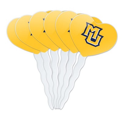 Marquette University Secondary Logo Heart Love Cupcake Picks Toppers Decoration Set of 6