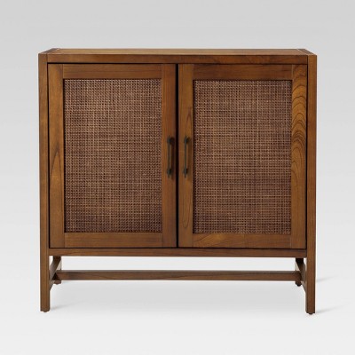 Warwick Brown Wood and Rattan 2-Door Cabinet with Adjustable Shelving