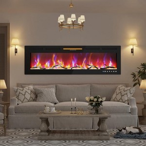 Garvee 60" Black Electric Fireplace, Recessed or Wall Mounted, 1500W/750W, WiFi Alexa Remote, Multicolor Flames, Touch Screen Heater - 1 of 4