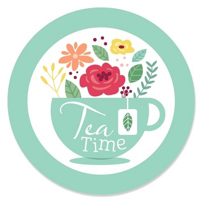 Big Dot of Happiness Floral Let's Par-Tea - Garden Tea Party Circle Sticker Labels - 24 Count