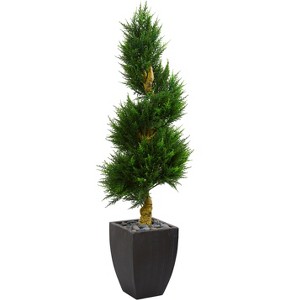 Nearly Natural 5.5-ft Cypress Spiral Artificial Tree in Black Wash Planter UV Resistant (Indoor/Outdoor) - 1 of 2