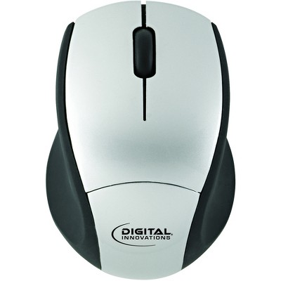 Digital Innovations EasyGlide Wireless Travel Mouse - Optical - Wireless - Radio Frequency - 2.40 GHz - Silver, Black - USB - 1000 dpi - Scroll Wheel