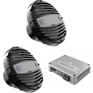 Hertz 2 Pairs HMX 8-TC 8" Black Sport Grill Coaxial Marine Speakers with Venezia V4C 4-Channel Compact Marine Amplifier - 1 of 4