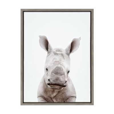 18" x 24" Gray Baby Rhino Framed Canvas Wall Art