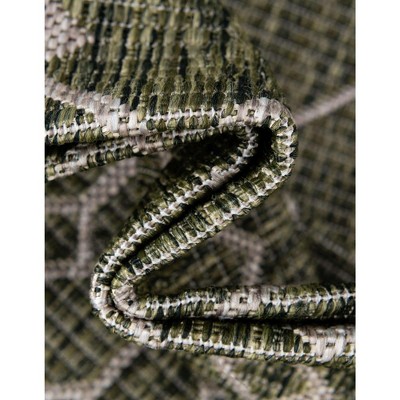 Green and Gray Oval Trellis Outdoor Rug