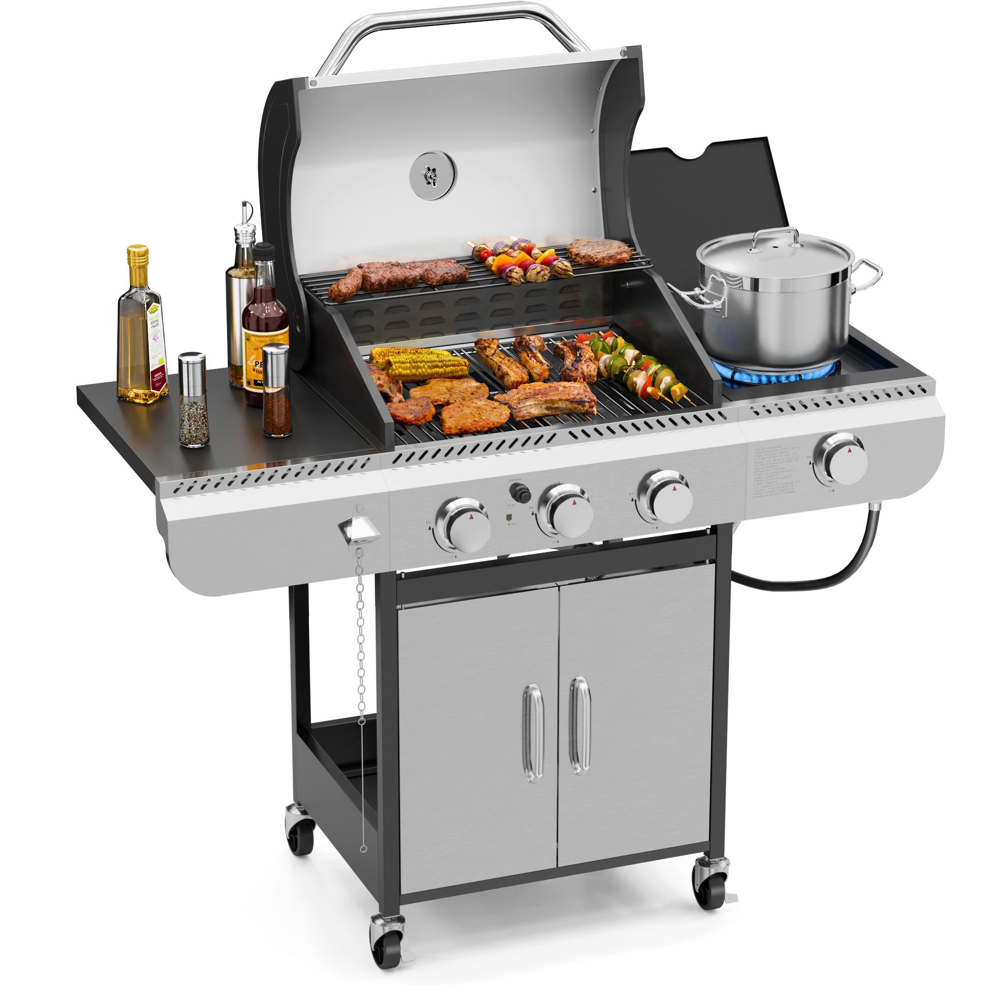 R.W. FLAME BBQ Gas Grill – 34,000 BTU Propane, Enamel Grates, Removable Grease Tray, Ideal for Outdoor Cooking, Camping, Backyard, Patio & Deck