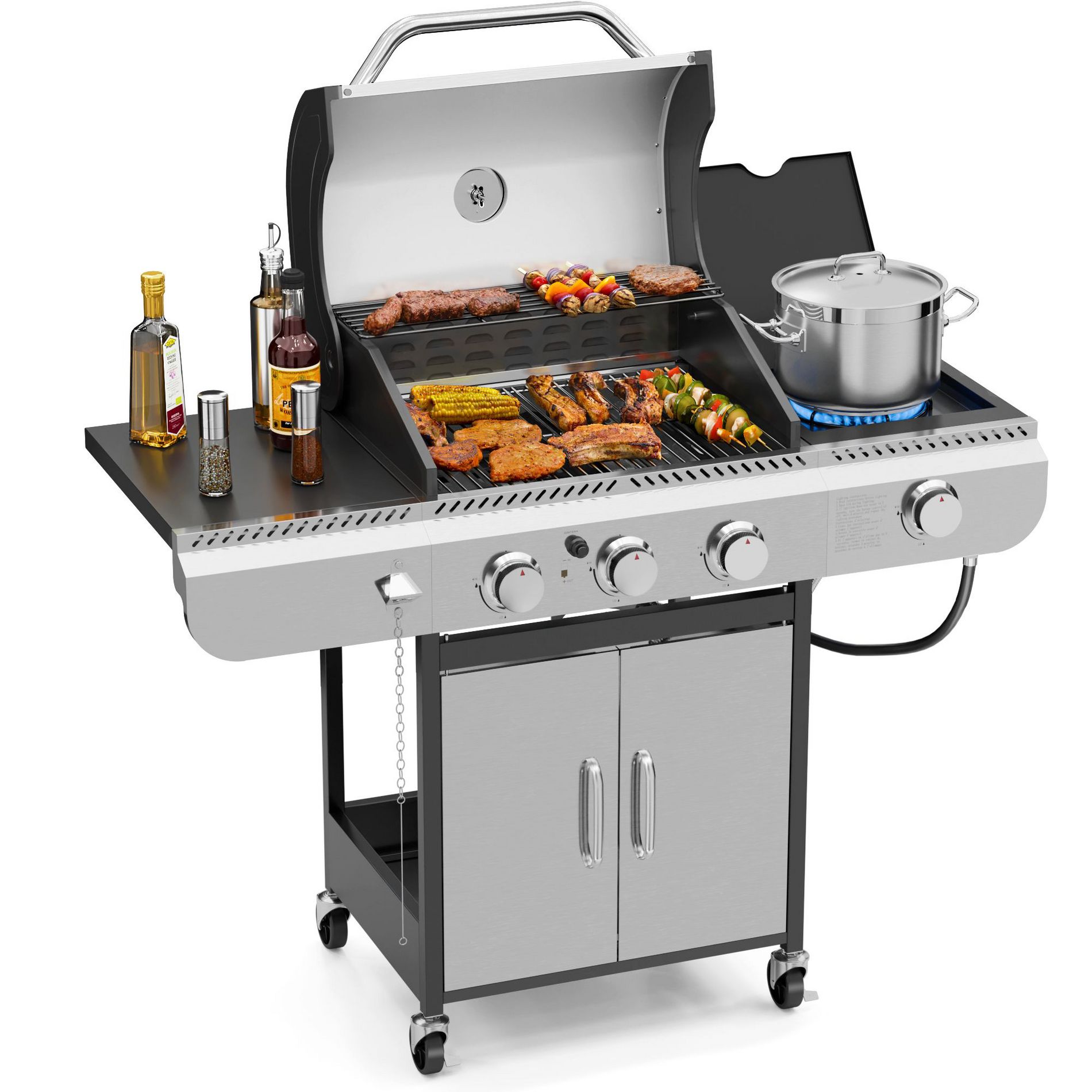 R.W. FLAME BBQ Gas Grill – 34,000 BTU Propane, Enamel Grates, Removable Grease Tray, Ideal for Outdoor Cooking, Camping, Backyard, Patio & Deck