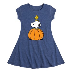Girls' - Peanuts - Snoopy Woodstock Pumpkin Fit & Flair Cap Sleeve Dress - 1 of 4