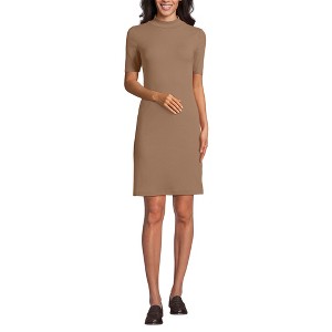 Lands' End Women's Knit Rib Mock Neck Above the Knee Dress - 1 of 4
