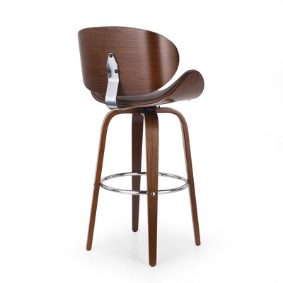 DSVIMOY Counter and Bar Stool Swivel Bentwood Frame with Chrome Foot Rail for Kitchen Bar, Brown, 28.25"*19"*15.75"
