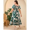 YESFASHION Women Plus Size Maxi Dress Floral Casual Dress Short Sleeve Long Dress Ruffle Pleated High Waist Square Neck Summer Dress - 4 of 4