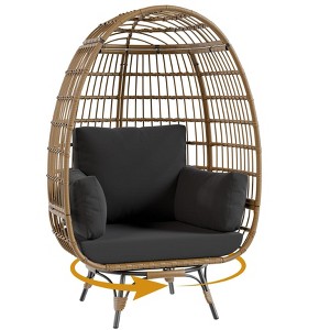 Oversized 360° Swivel Egg Chair for Outdoor, Rattan Egg-Shaped Lounger Chair with 4 Thick Cushions - 1 of 4