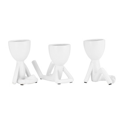 Sagebrook Home Set of 3 People Planters - Ceramic 8" Sitting Human Figurines For Home or Office Decor - Creative Plant