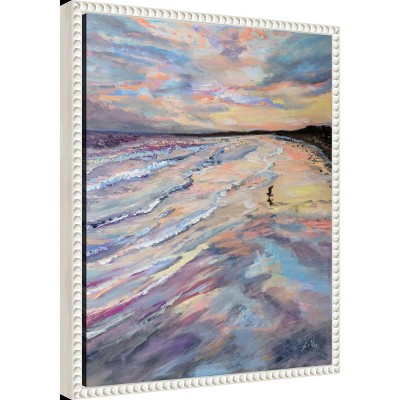 Impressionist Coastal Sunset Canvas with Beaded White Frame