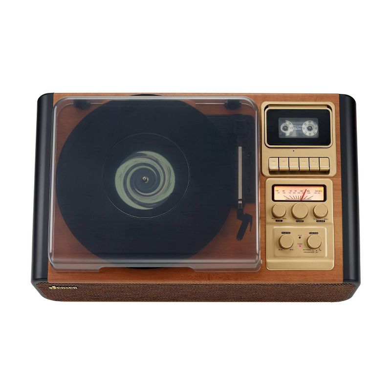 JENSEN 3-Speed Stereo Turntable with Cassette Player/Recorder and AM/FM Stereo Radio - Brown, 3 of 7